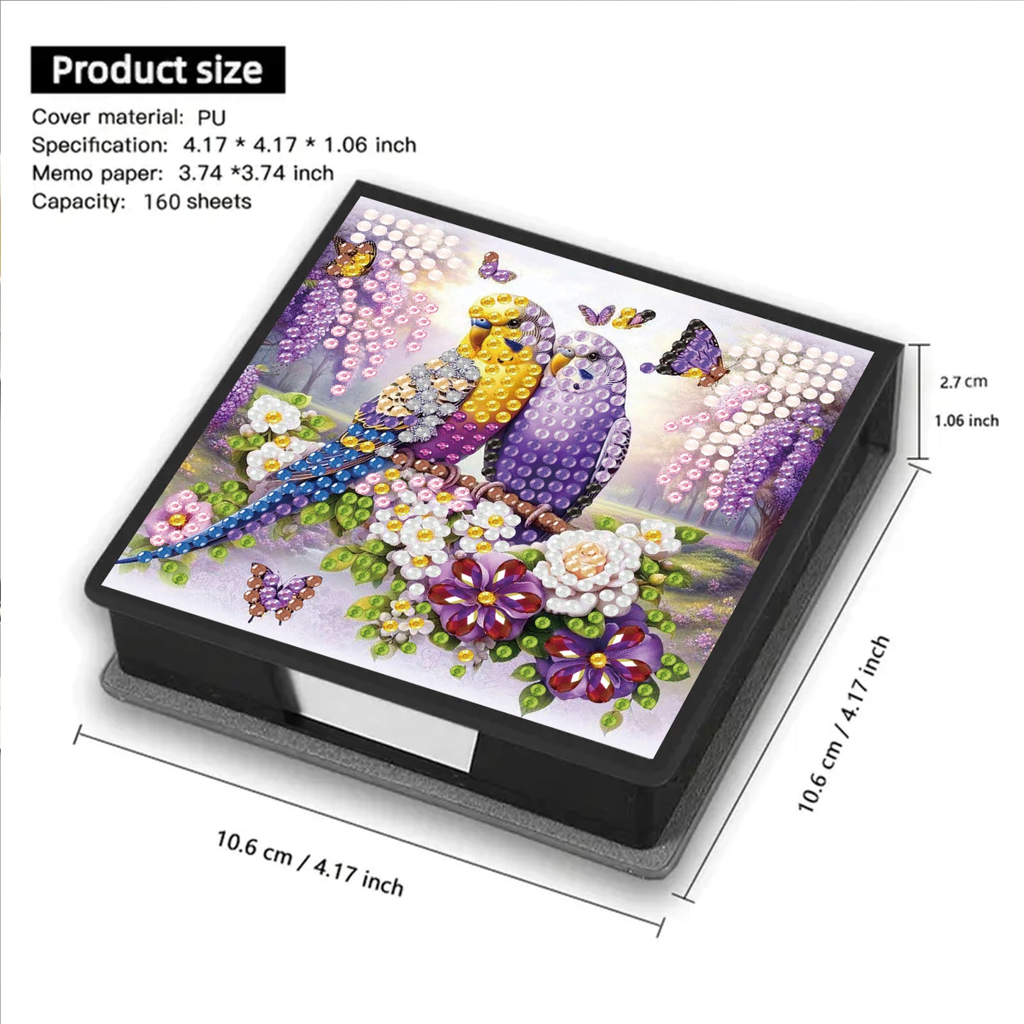 Bird PU DIY 5D Diamond Painting Note Box w/160 Sheets for Office Home School