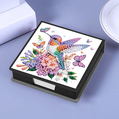 Flowers Birds PU DIY 5D Diamond Painting Note Box w/160 Sheet for Office Home(A)