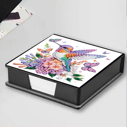Flowers Birds PU DIY 5D Diamond Painting Note Box w/160 Sheet for Office Home(A)