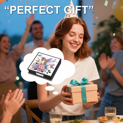 Flowers Birds PU DIY 5D Diamond Painting Note Box w/160 Sheet for Office Home(A)