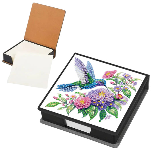 Flowers Birds PU DIY 5D Diamond Painting Note Box w/160 Sheet for Office Home(B)