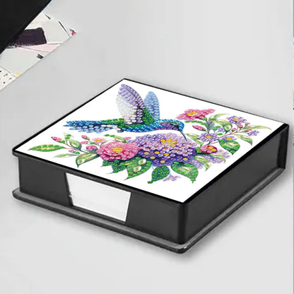 Flowers Birds PU DIY 5D Diamond Painting Note Box w/160 Sheet for Office Home(B)