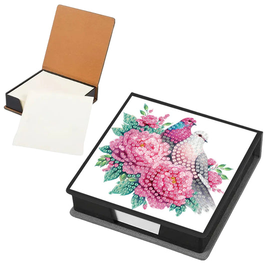 Flowers Birds PU DIY 5D Diamond Painting Note Box w/160 Sheet for Office Home(C)