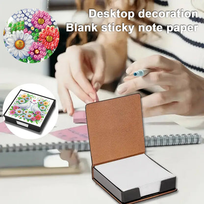Flowers Birds PU DIY 5D Diamond Painting Note Box w/160 Sheet for Office Home(D)