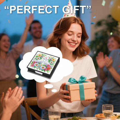 Flowers Birds PU DIY 5D Diamond Painting Note Box w/160 Sheet for Office Home(D)