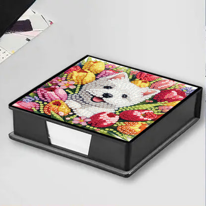 Dogs Tulips PU DIY 5D Diamond Painting Note Box with 160 Sheets for Office Home