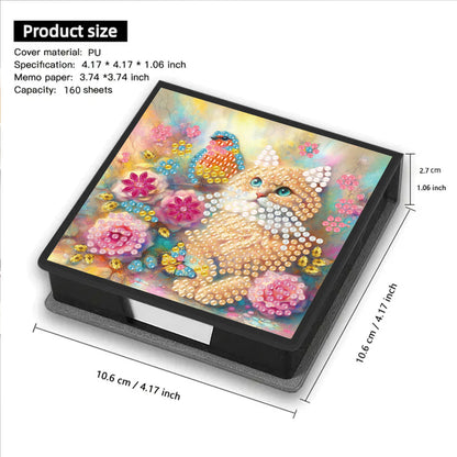 Cats Flowers PU DIY 5D Diamond Painting Note Box with 160 Sheets for Office Home