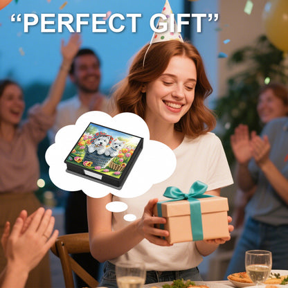 Dogs Flowers PU DIY 5D Diamond Painting Note Box with 160 Sheets for Office Home