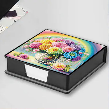 Flowers Rainbows PU DIY 5D Diamond Painting Note Box with 160 Sheets for Office