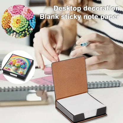 Flowers Rainbows PU DIY 5D Diamond Painting Note Box with 160 Sheets for Office
