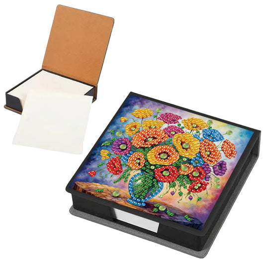 Flowers PU DIY 5D Diamond Painting Note Box with 160 Sheets for Office Home