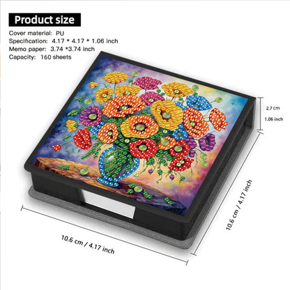 Flowers PU DIY 5D Diamond Painting Note Box with 160 Sheets for Office Home