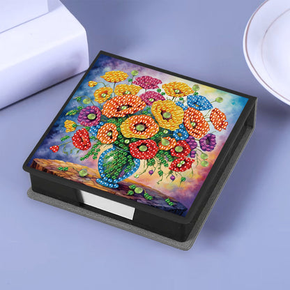 Flowers PU DIY 5D Diamond Painting Note Box with 160 Sheets for Office Home