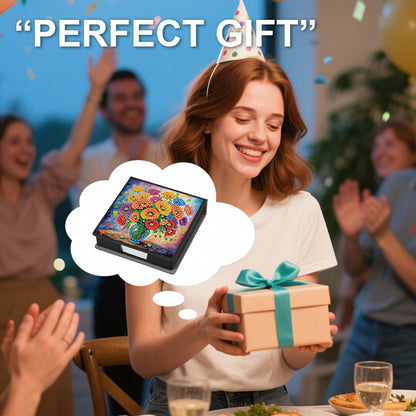 Flowers PU DIY 5D Diamond Painting Note Box with 160 Sheets for Office Home