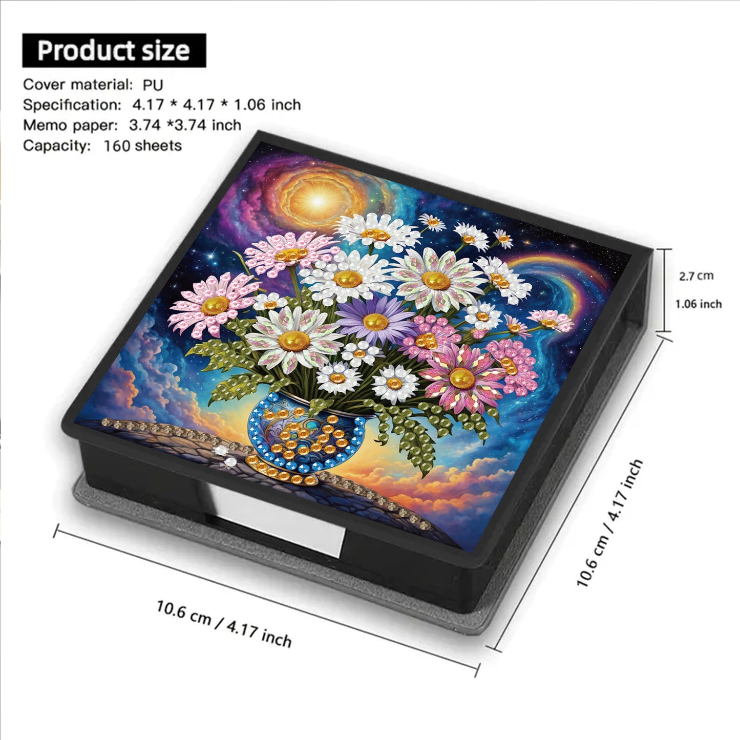 Daisies PU DIY 5D Diamond Painting Note Box with 160 Sheets for Office Home