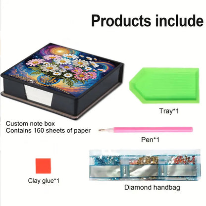 Daisies PU DIY 5D Diamond Painting Note Box with 160 Sheets for Office Home