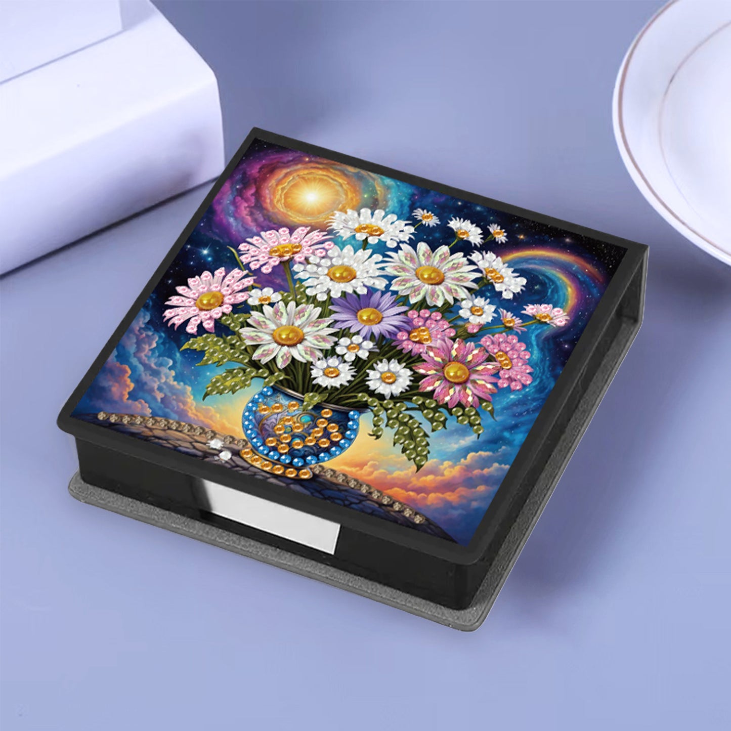 Daisies PU DIY 5D Diamond Painting Note Box with 160 Sheets for Office Home
