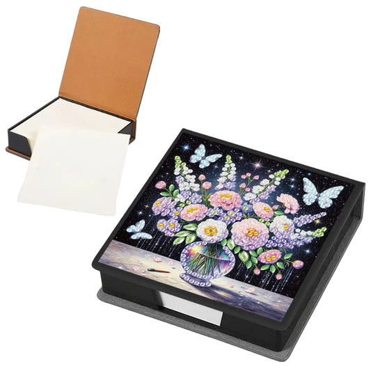 Bouquets PU DIY 5D Diamond Painting Note Box with 160 Sheets for Office Home