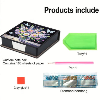Bouquets PU DIY 5D Diamond Painting Note Box with 160 Sheets for Office Home