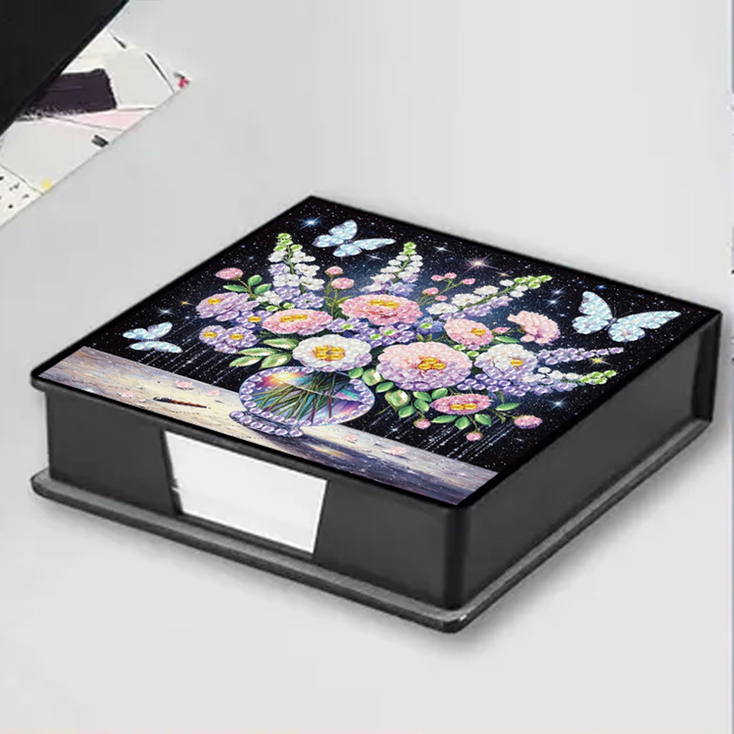 Bouquets PU DIY 5D Diamond Painting Note Box with 160 Sheets for Office Home