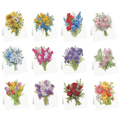 12pcs Bouquet of flowers DIY Diamond Art Greeting Cards with Envelopes for Adult