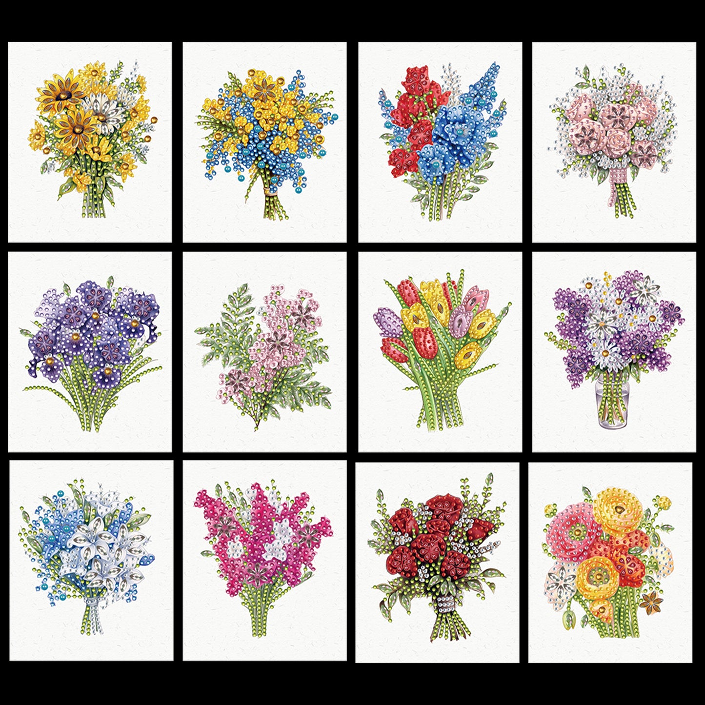 12pcs Bouquet of flowers DIY Diamond Art Greeting Cards with Envelopes for Adult
