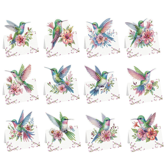 12pcs Flower Hummingbird DIY Diamond Art Greeting Cards with Envelopes for Adult