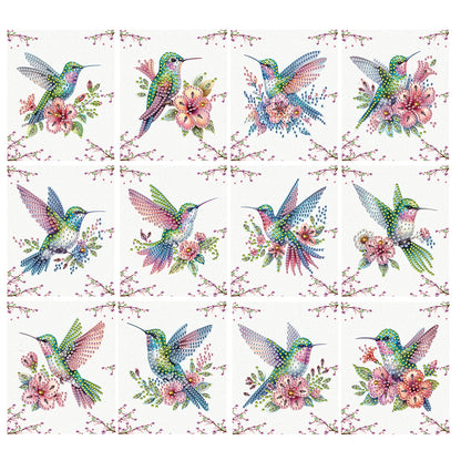 12pcs Flower Hummingbird DIY Diamond Art Greeting Cards with Envelopes for Adult