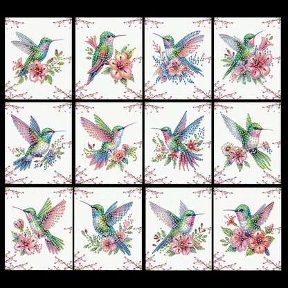 12pcs Flower Hummingbird DIY Diamond Art Greeting Cards with Envelopes for Adult