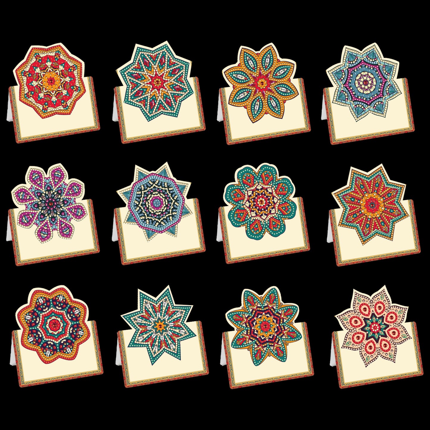 12pcs Mandala DIY Diamond Art Greeting Cards with Envelopes for Adults Beginner