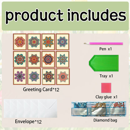 12pcs Mandala DIY Diamond Art Greeting Cards with Envelopes for Adults Beginner