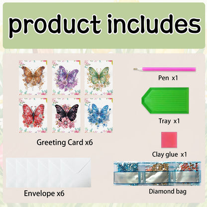 6pcs Flower Butterfly DIY Diamond Art Greeting Cards with Envelopes for Adults