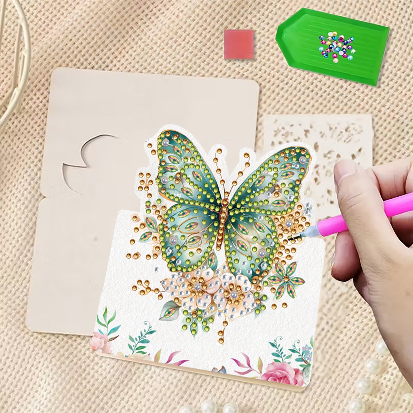 6pcs Flower Butterfly DIY Diamond Art Greeting Cards with Envelopes for Adults