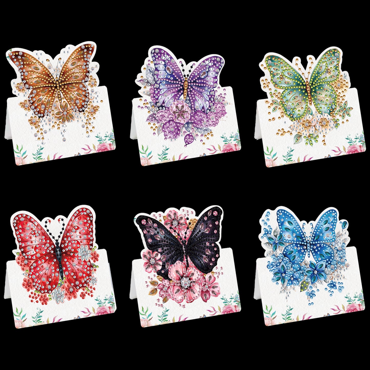 6pcs Flower Butterfly DIY Diamond Art Greeting Cards with Envelopes for Adults