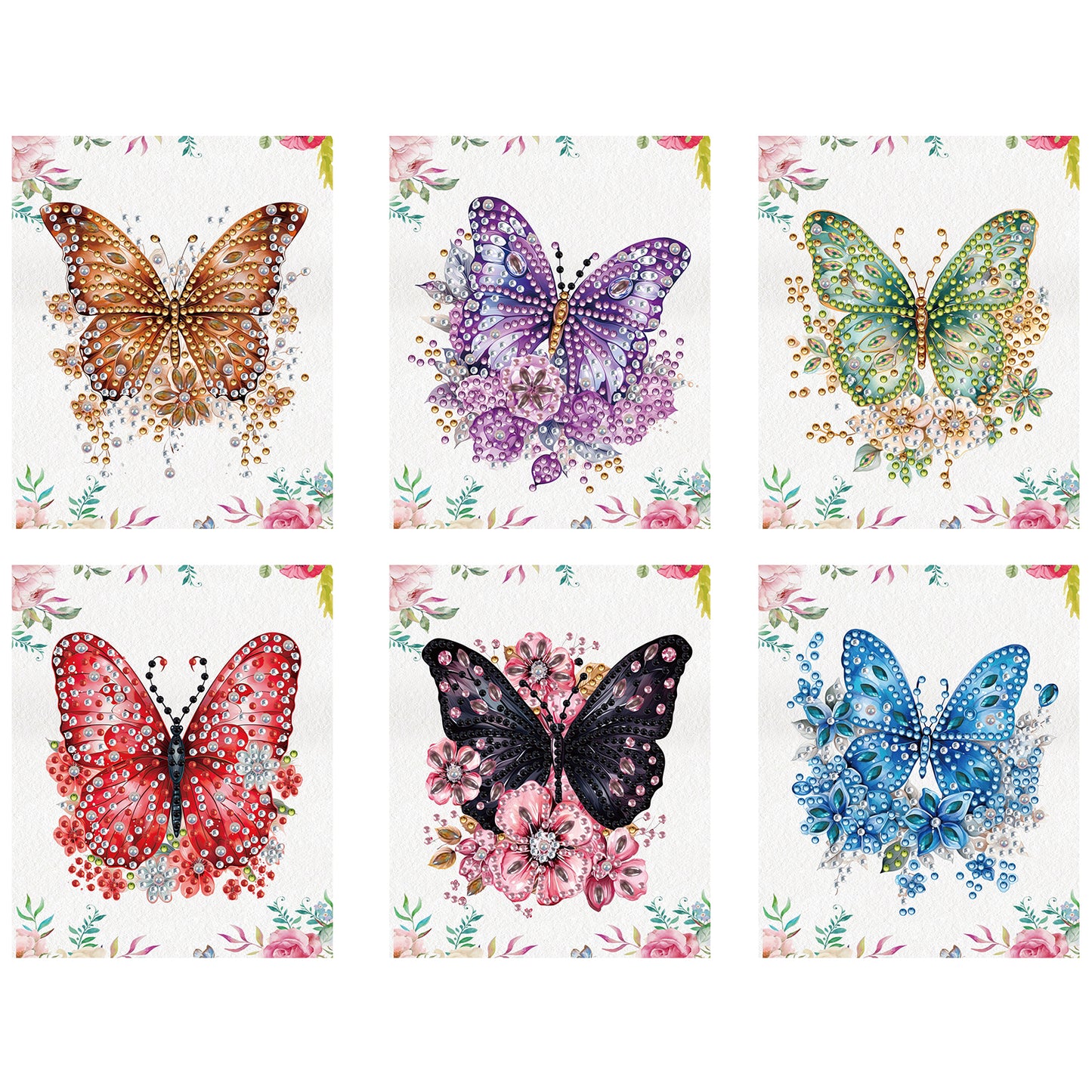 6pcs Flower Butterfly DIY Diamond Art Greeting Cards with Envelopes for Adults