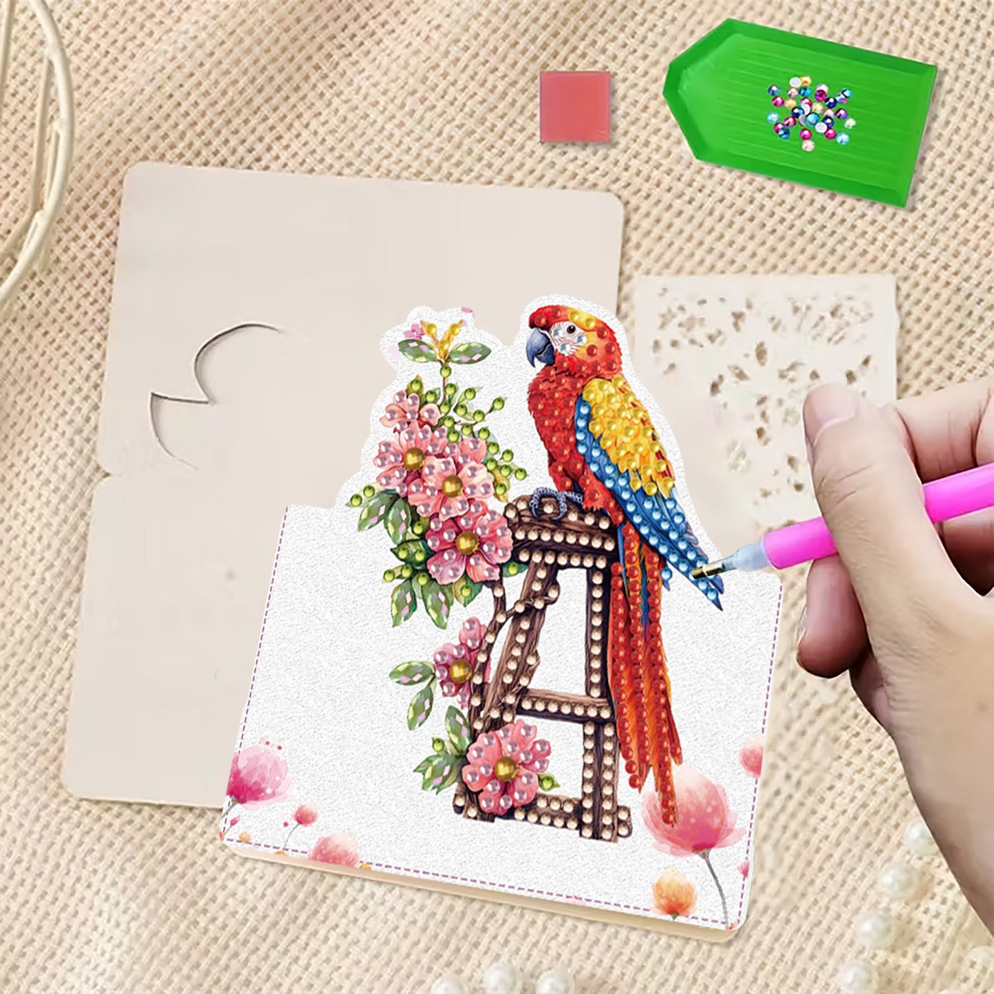 6pcs Colorful Parrot DIY Diamond Art Greeting Cards with Envelopes for Adults