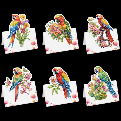 6pcs Colorful Parrot DIY Diamond Art Greeting Cards with Envelopes for Adults
