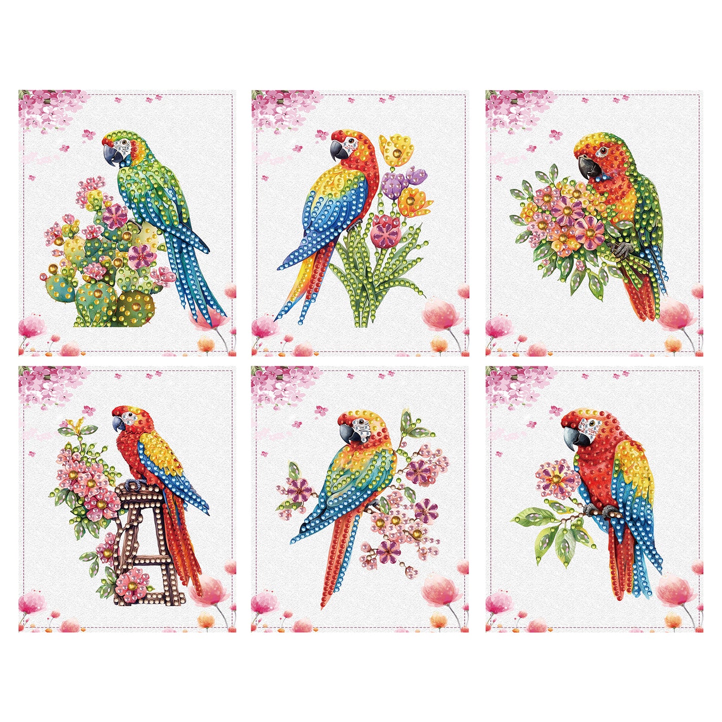 6pcs Colorful Parrot DIY Diamond Art Greeting Cards with Envelopes for Adults