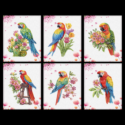 6pcs Colorful Parrot DIY Diamond Art Greeting Cards with Envelopes for Adults