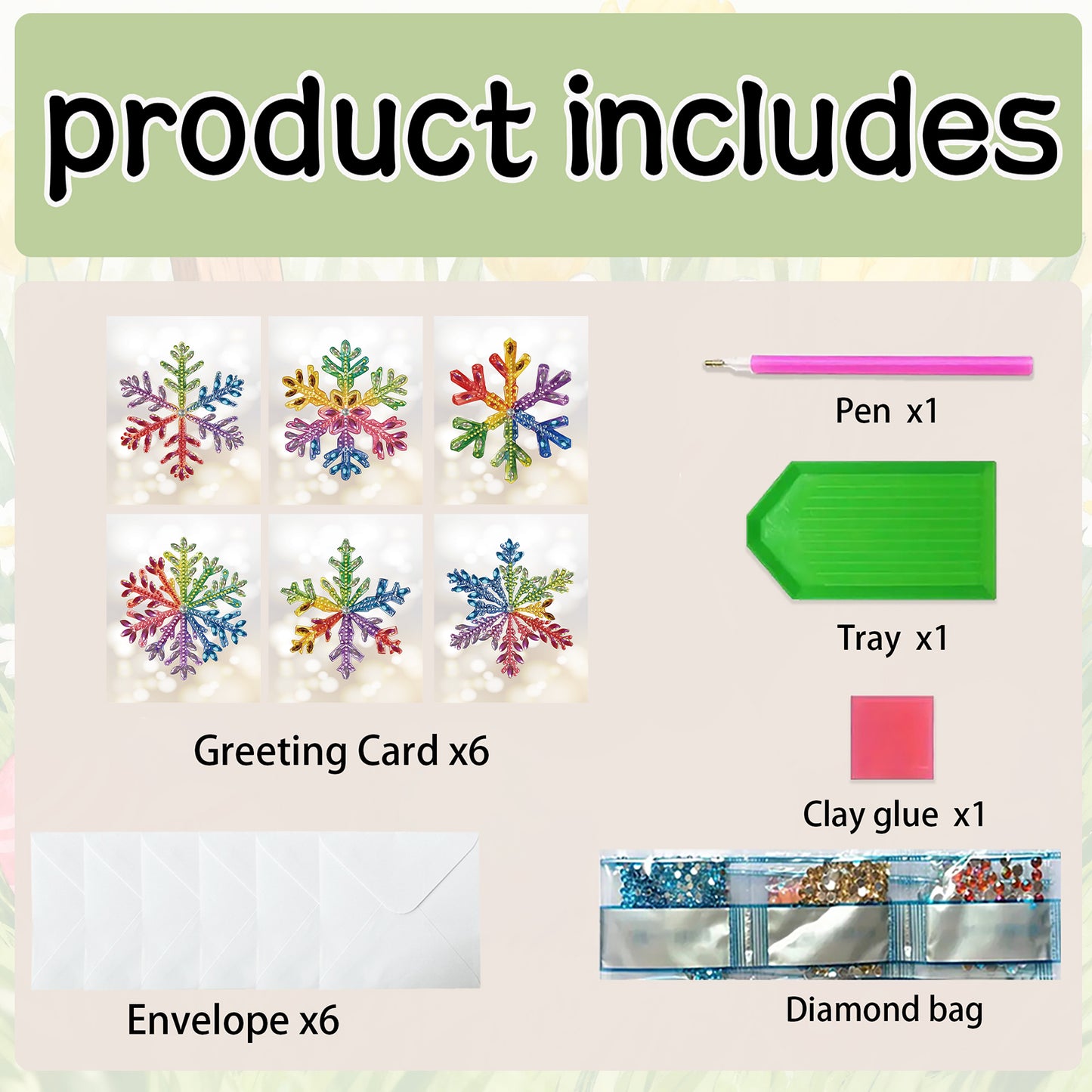 6pcs Colorful Snowflakes DIY Diamond Art Greeting Cards with Envelopes for Adult