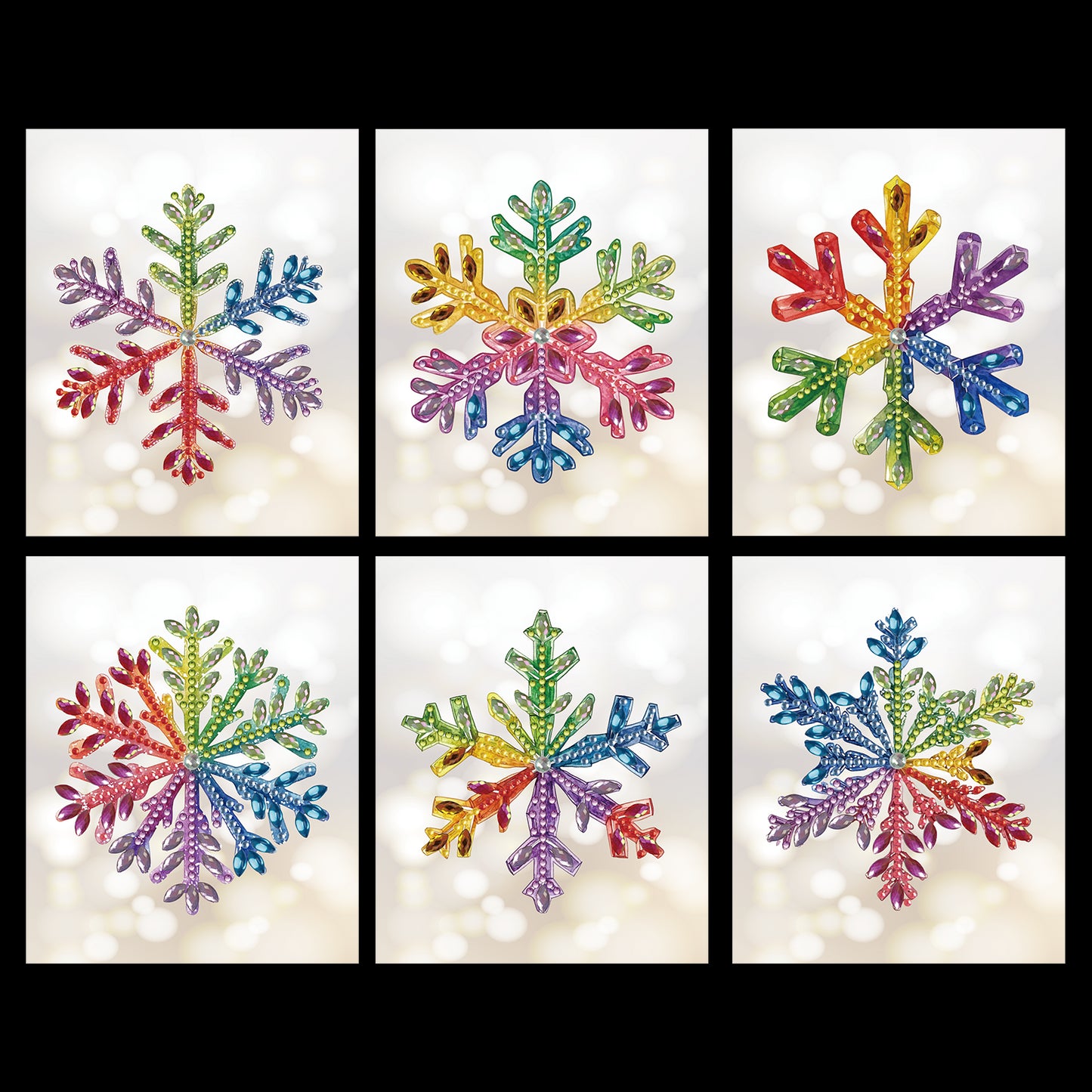 6pcs Colorful Snowflakes DIY Diamond Art Greeting Cards with Envelopes for Adult