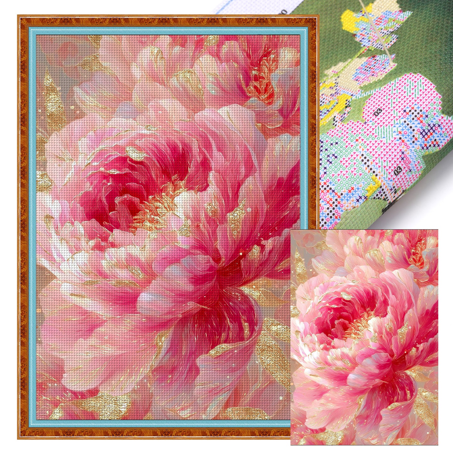 Golden Peony - 9CT Stamped Cross Stitch 60*85CM(Jun He Brand)