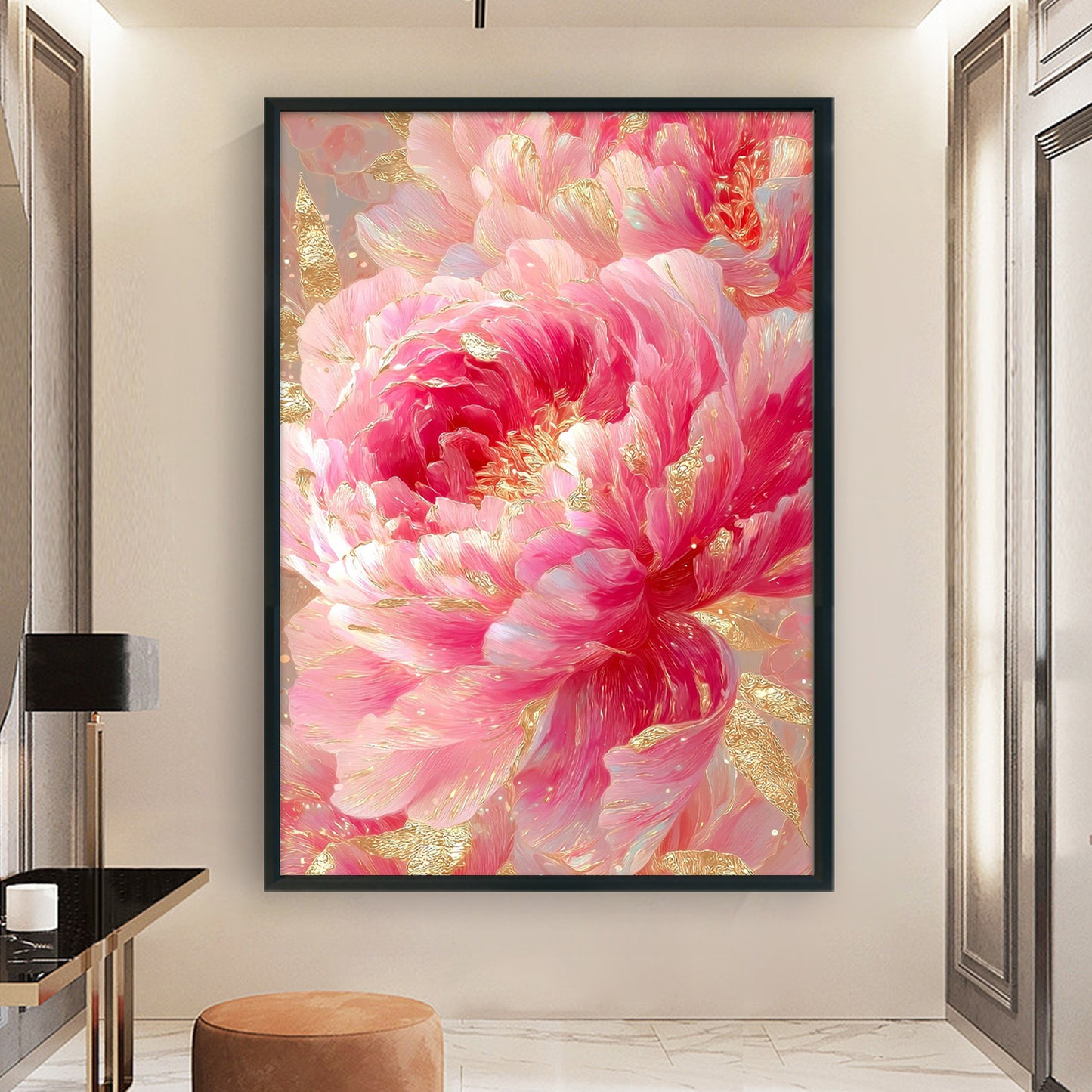 Golden Peony - 9CT Stamped Cross Stitch 60*85CM(Jun He Brand)