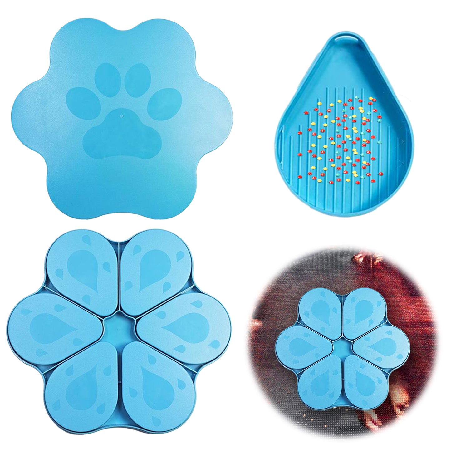 6PCS Diamond Art Trays Cat Paw Diamond Painting Organizer for DIY Crafts (Blue)