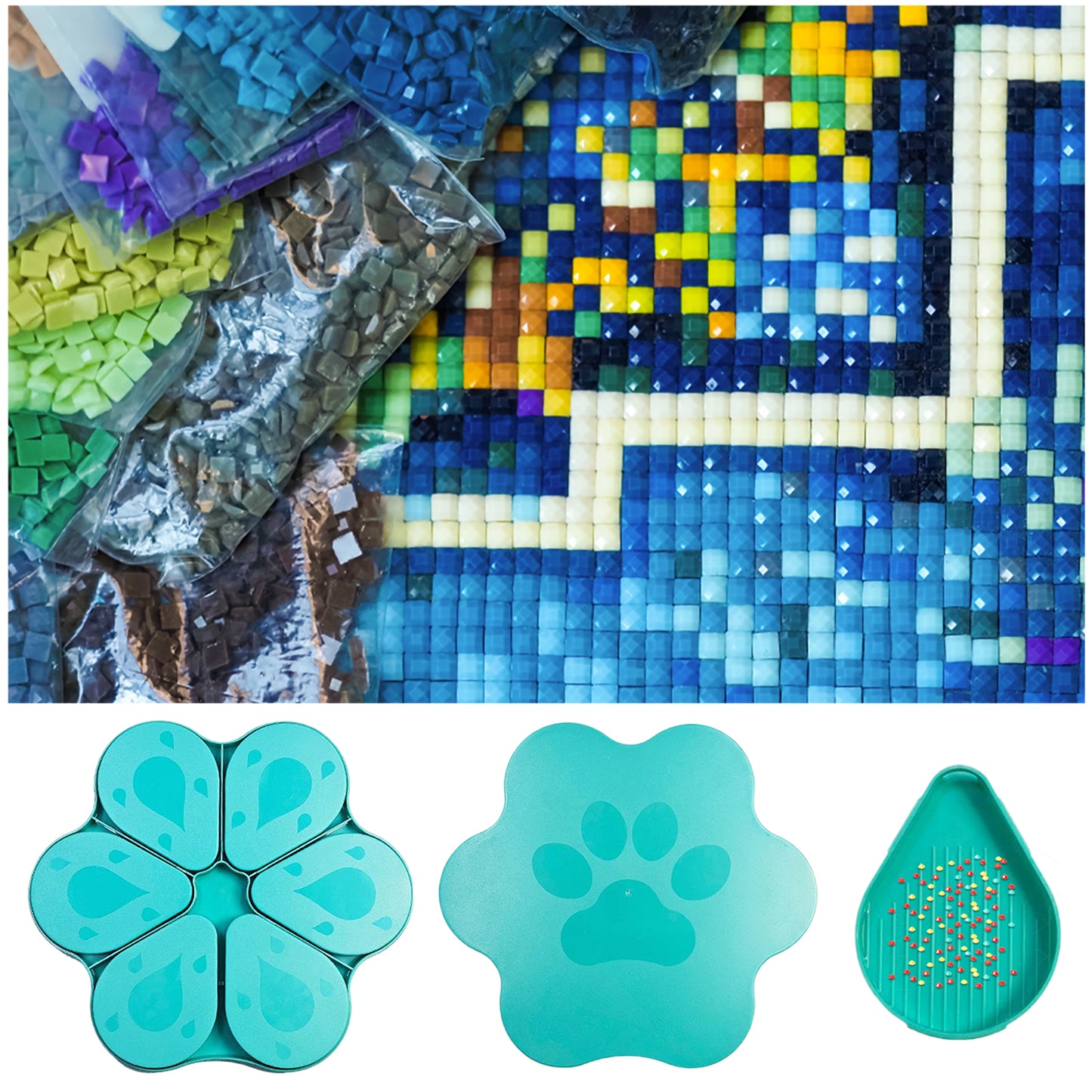 6PCS Diamond Art Trays Cat Paw Diamond Painting Organizer for DIY (Cyan Blue)