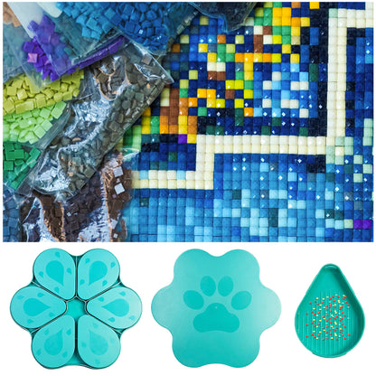 6PCS Diamond Art Trays Cat Paw Diamond Painting Organizer for DIY (Cyan Blue)