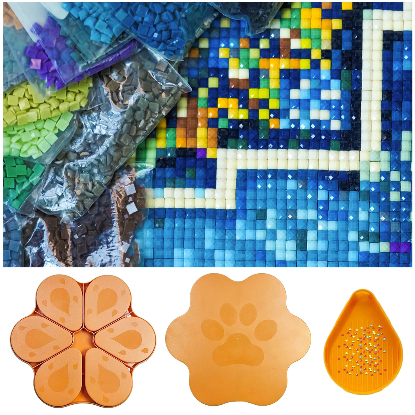 6PCS Diamond Art Trays Cat Paw Diamond Painting Organizer for DIY Crafts(Orange)