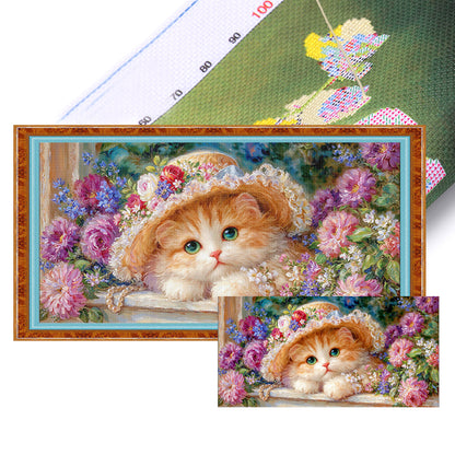Cat - 9CT Stamped Cross Stitch 100*55CM(Jun He Brand)