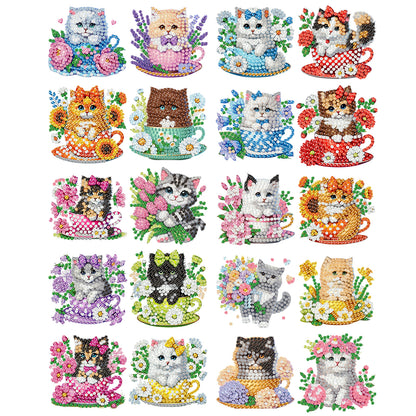 20Pcs Cat DIY Diamond Painting Magnets Kits for Beginners Adults DIY Crafts