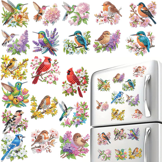 20Pcs Birds And Flowers DIY Diamond Painting Magnets Kits for Beginners Adults